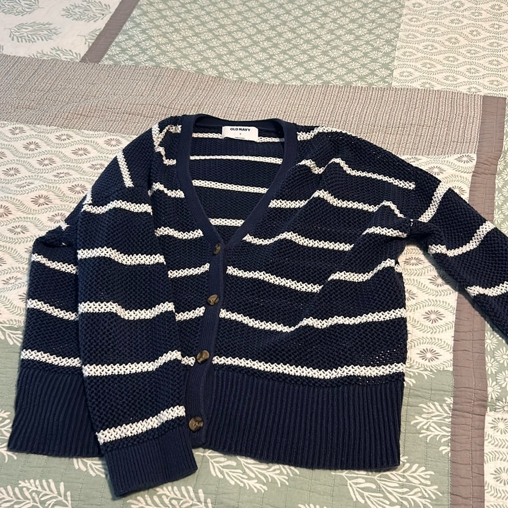 Stripped Navy & White Cardigan.